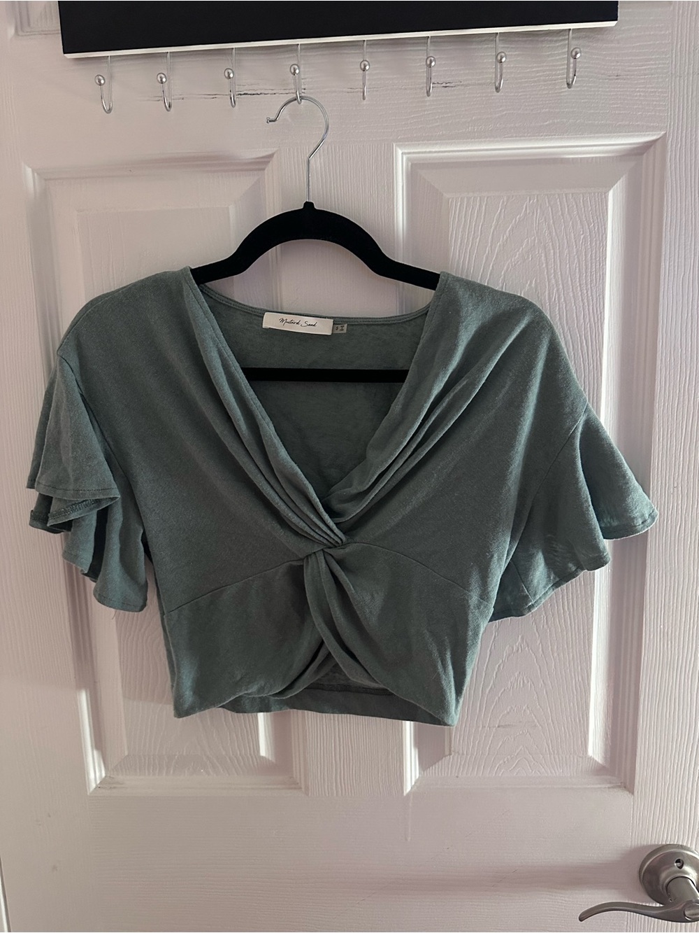 Mustard Seed Sage Green Twist-Front Crop Top